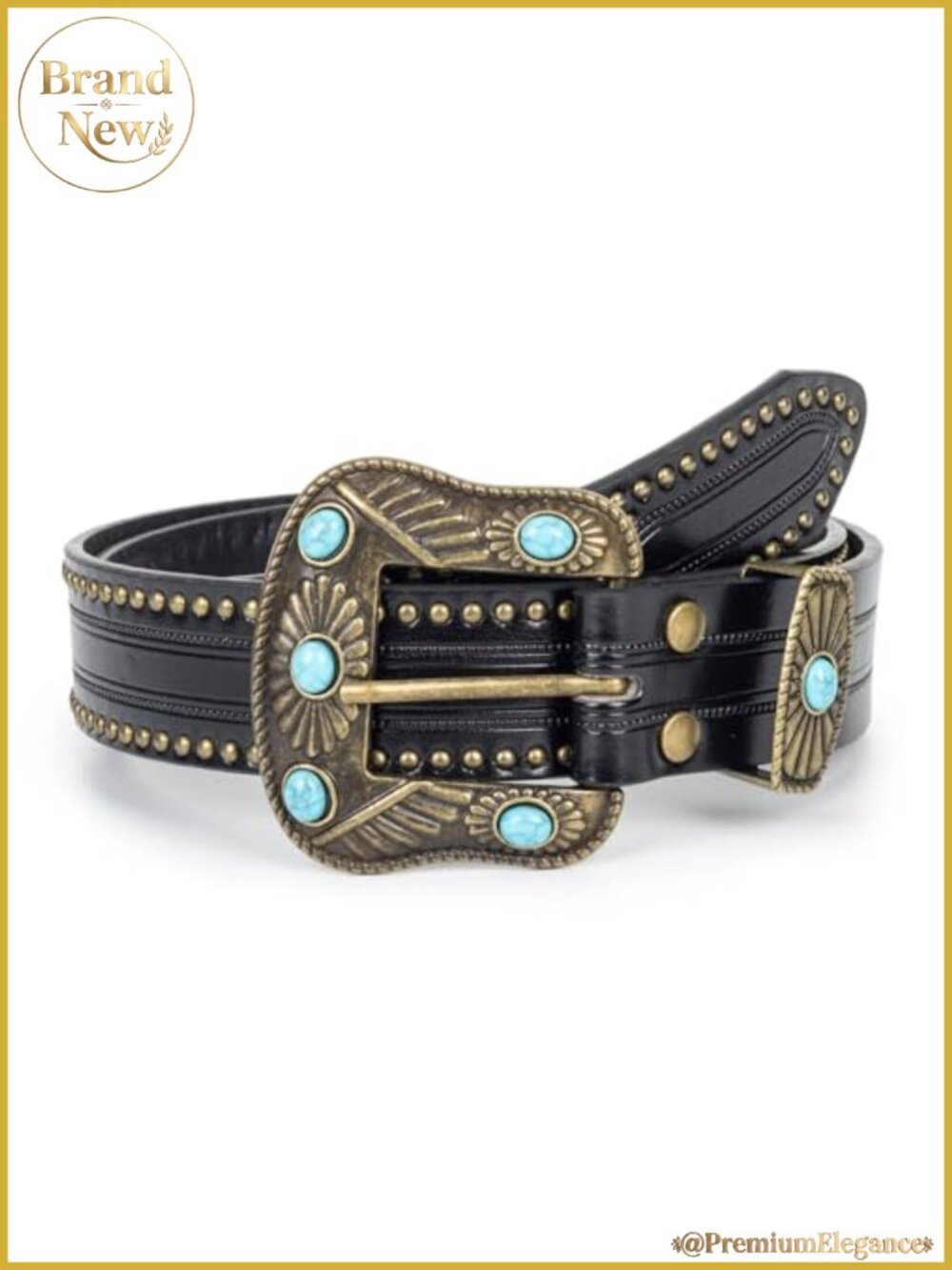Western Leather Belt Turquoise Buckle Adjustable Detachable